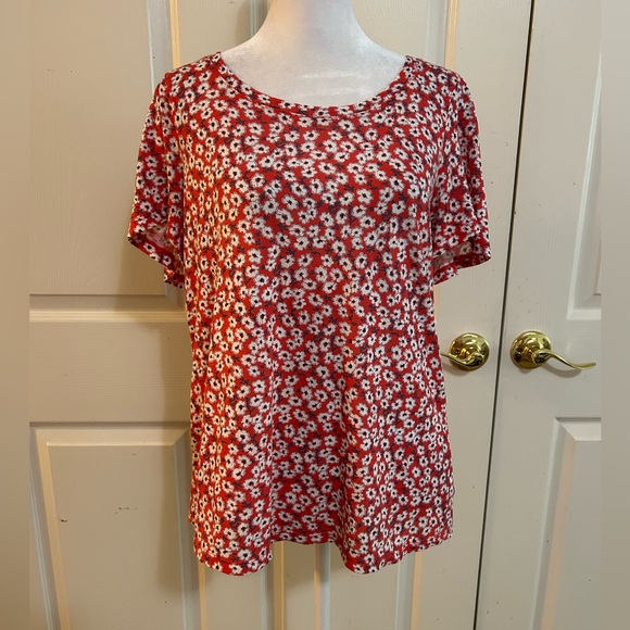 Lucky Brand red & white floral tee, Small Petite - Picture 1 of 5